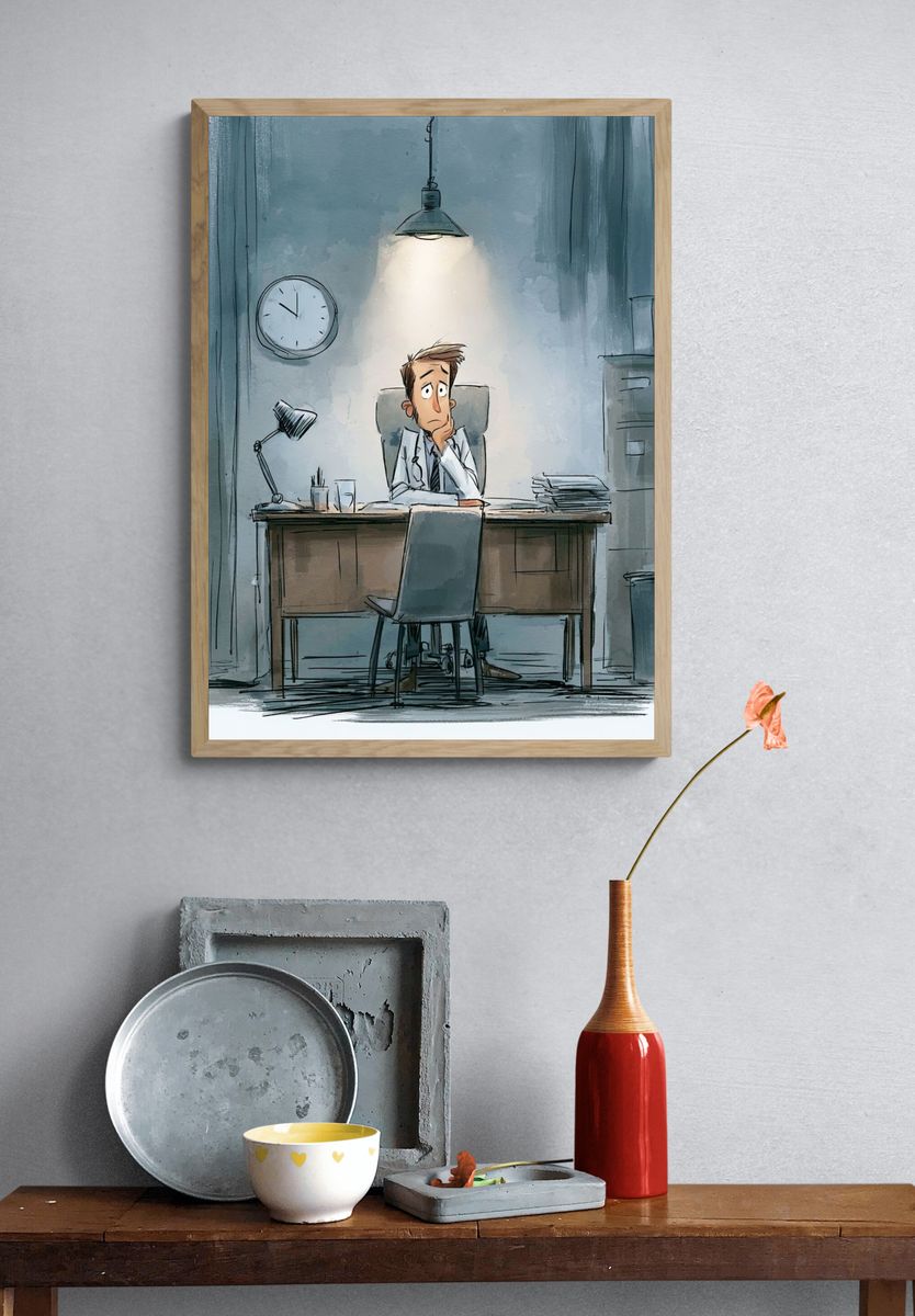Anxious Doctor Office Illustration Poster. — room view 3