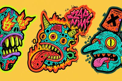 Neon Monster Faces Illustration Poster. poster