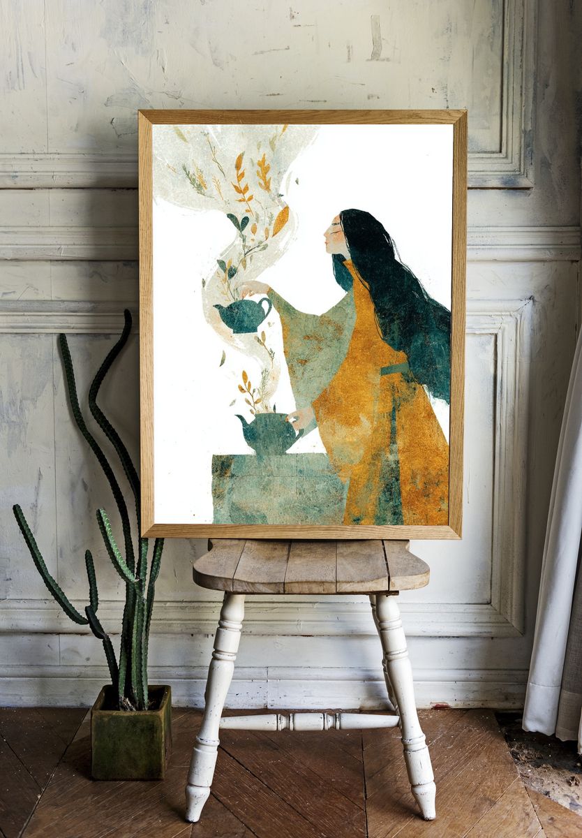 Tea Ritual Woman Illustration Poster. — room view 1