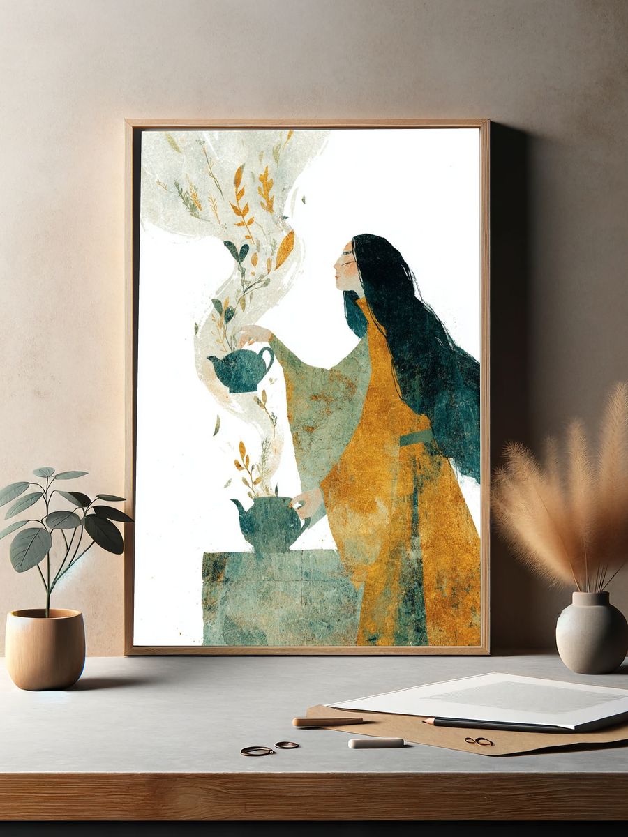 Tea Ritual Woman Illustration Poster. — room view 2