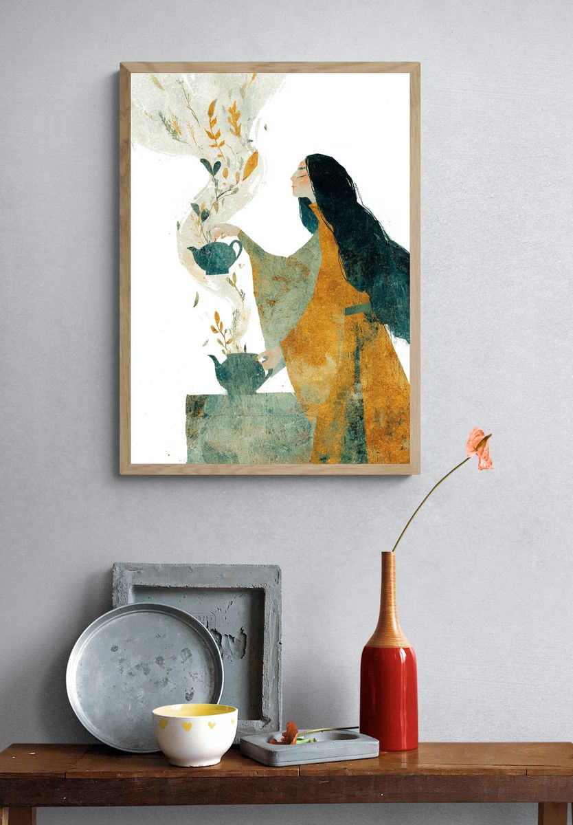 Tea Ritual Woman Illustration Poster. — room view 3