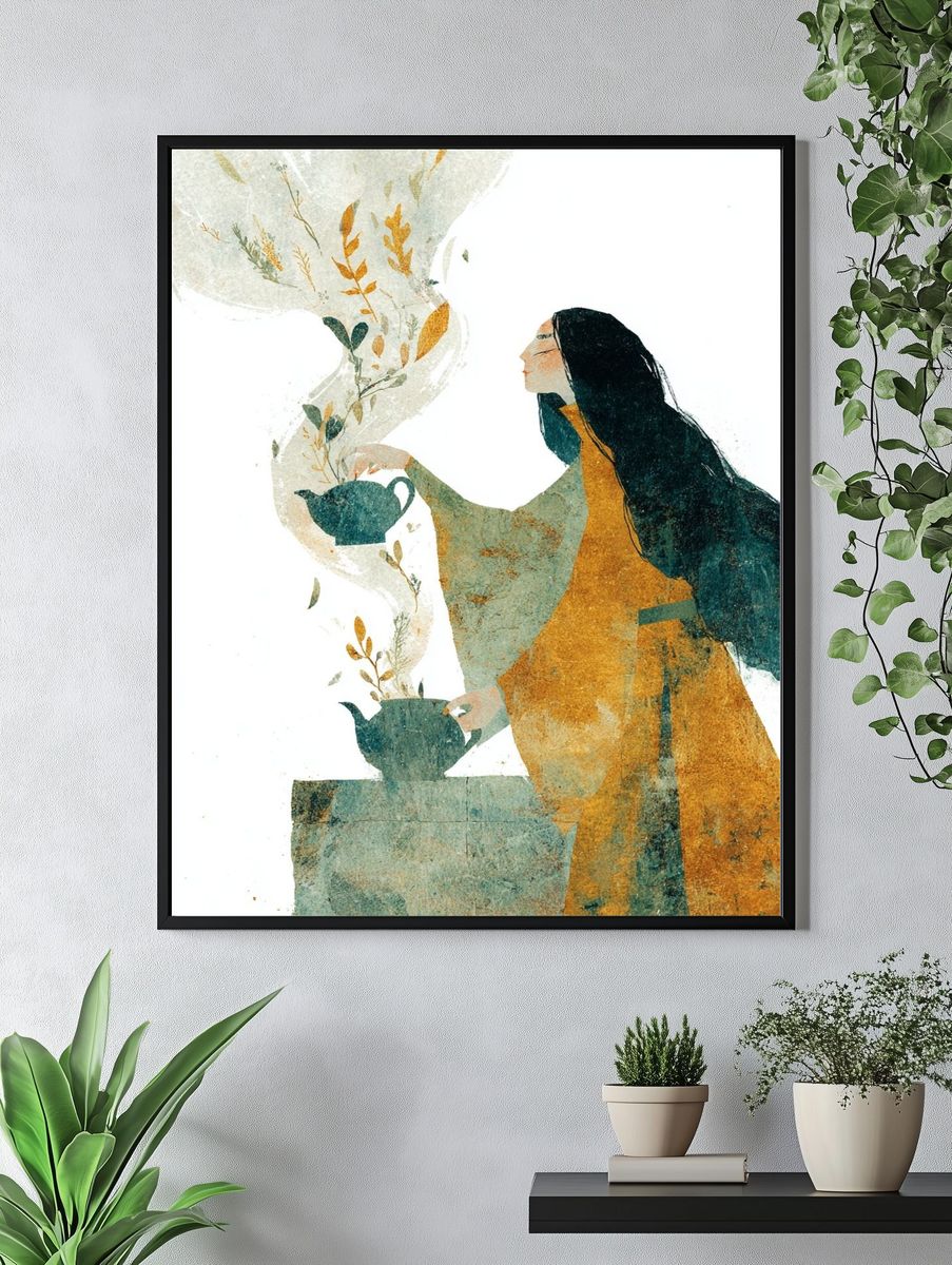 Tea Ritual Woman Illustration Poster. — room view 4