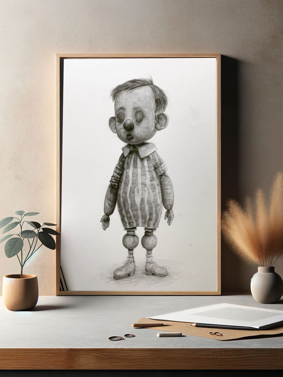 Surreal Pencil Doll Portrait Print. — room view 2