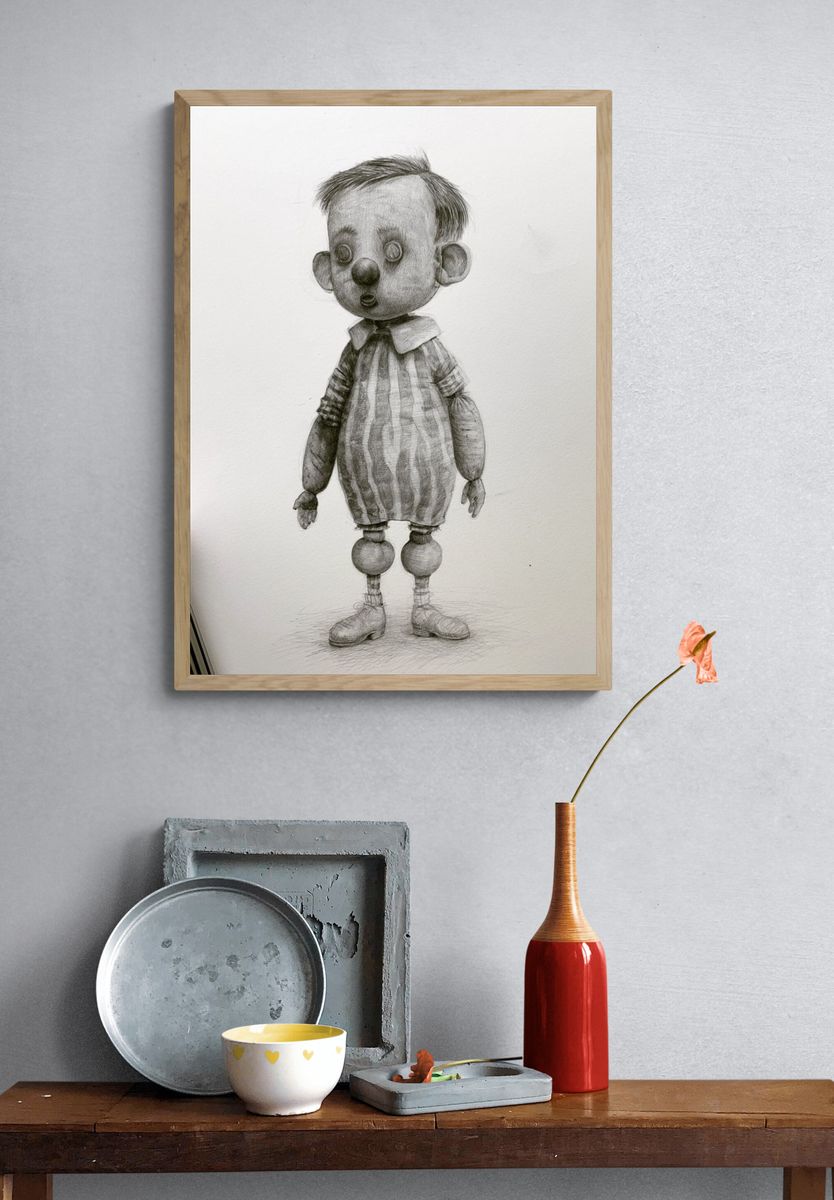 Surreal Pencil Doll Portrait Print. — room view 3