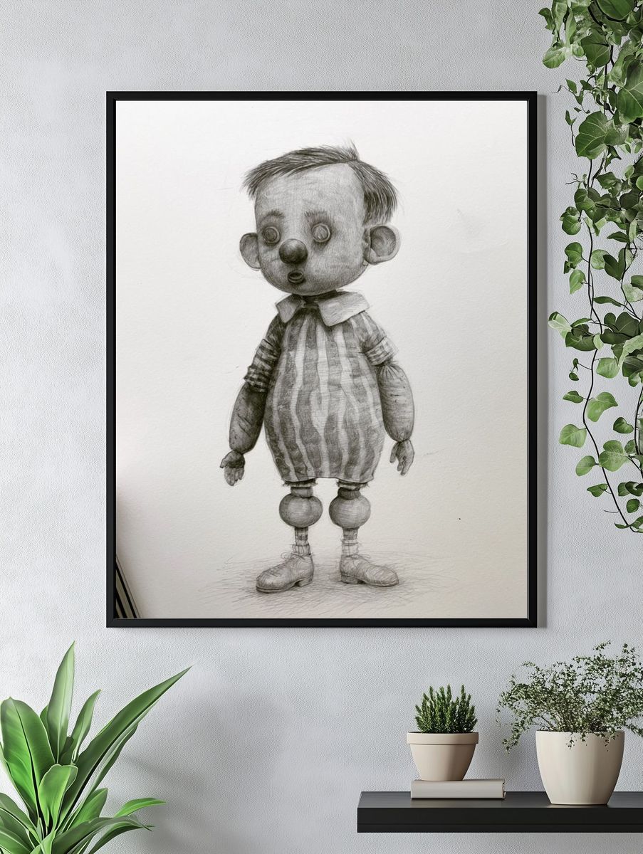 Surreal Pencil Doll Portrait Print. — room view 4