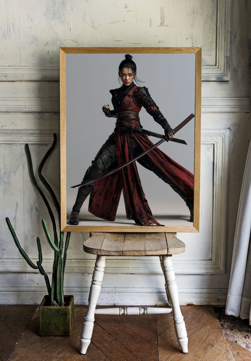 Samurai Warrior Portrait Print. room preview