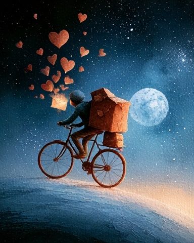 Moonlit Heart Bicycle Illustration Poster. poster detail