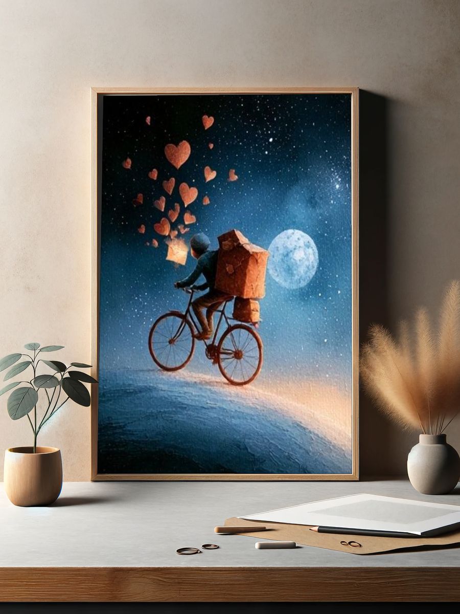 Moonlit Heart Bicycle Illustration Poster. — room view 2