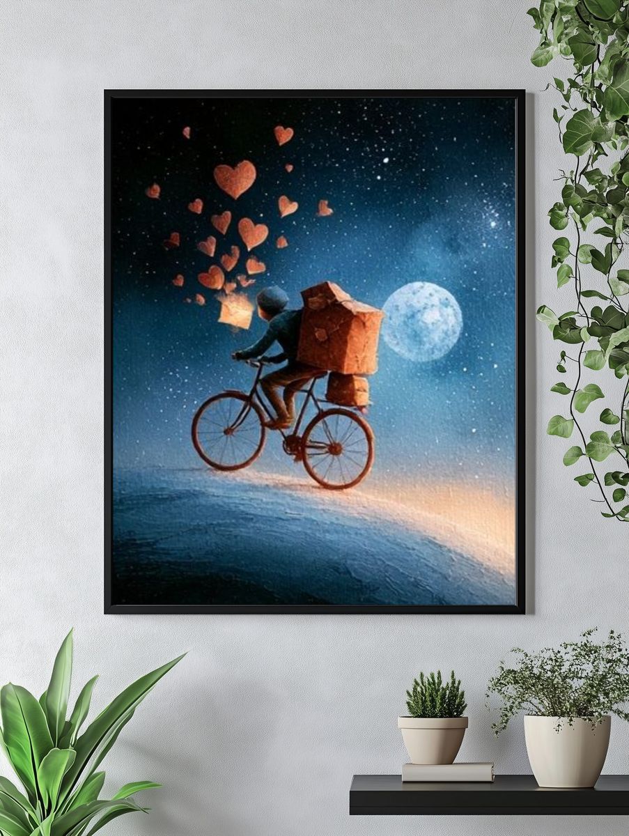 Moonlit Heart Bicycle Illustration Poster. — room view 4