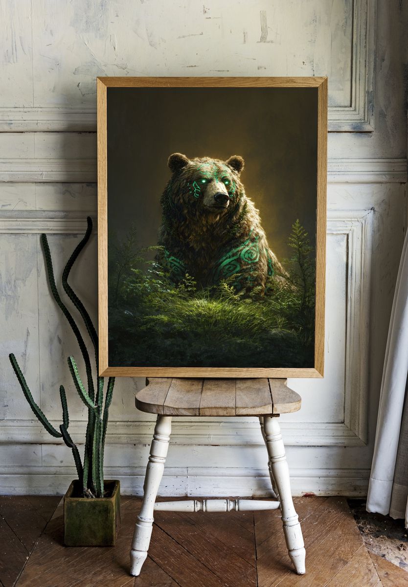 Mystic Bear Forest Digital Art Poster. — room view 1