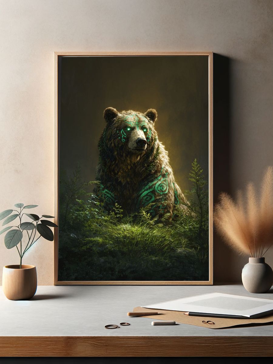 Mystic Bear Forest Digital Art Poster. — room view 2