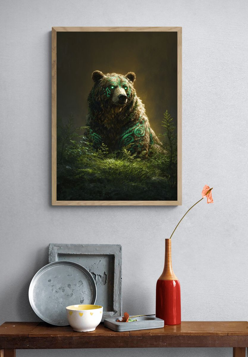 Mystic Bear Forest Digital Art Poster. — room view 3