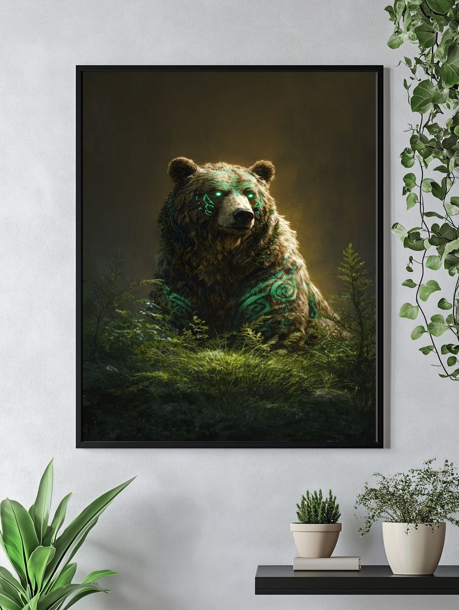 Mystic Bear Forest Digital Art Poster. — room view 4