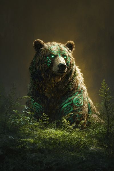 Mystic Bear Forest Digital Art Poster. poster