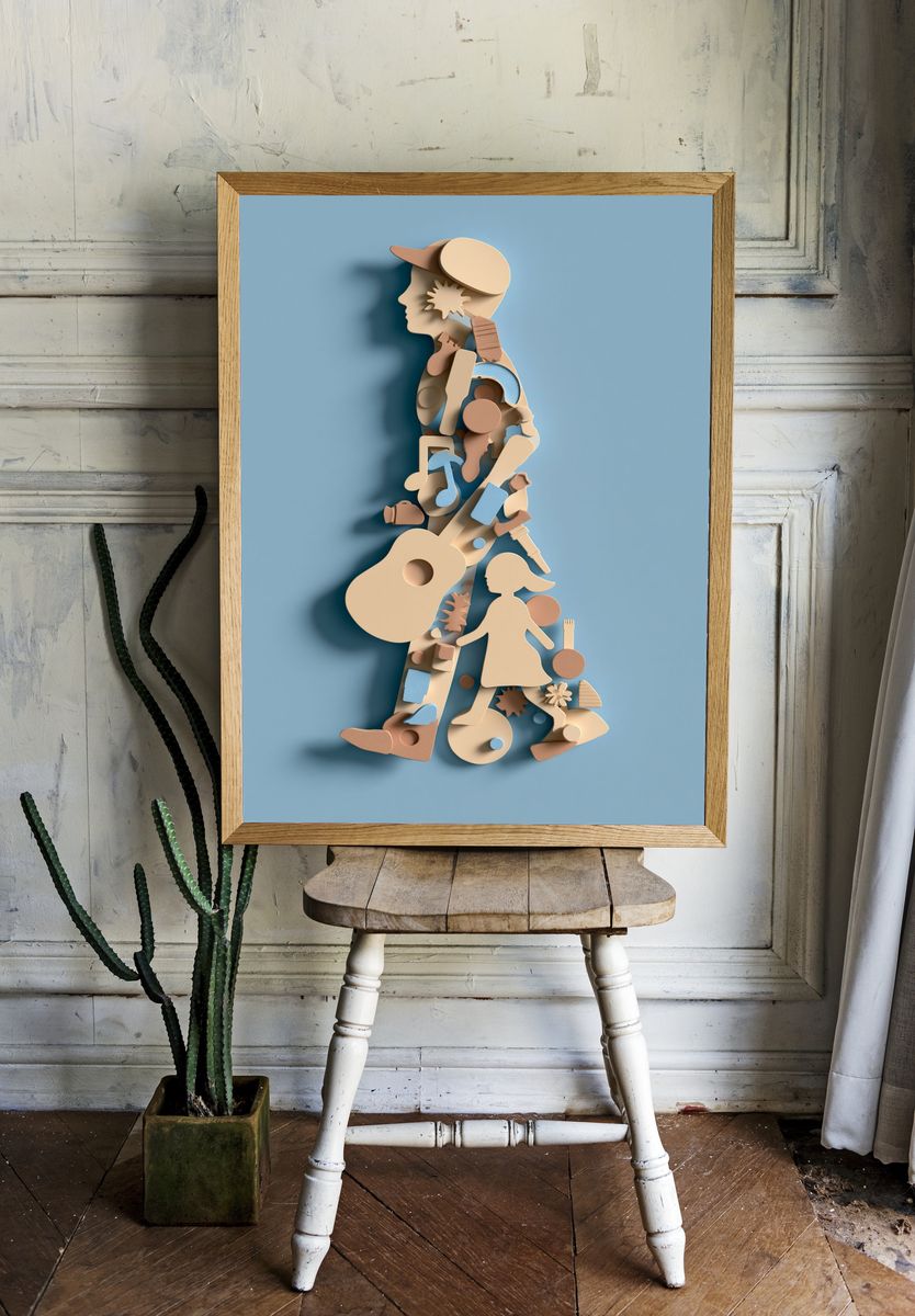 Paper Musician Silhouette Poster. — room view 1