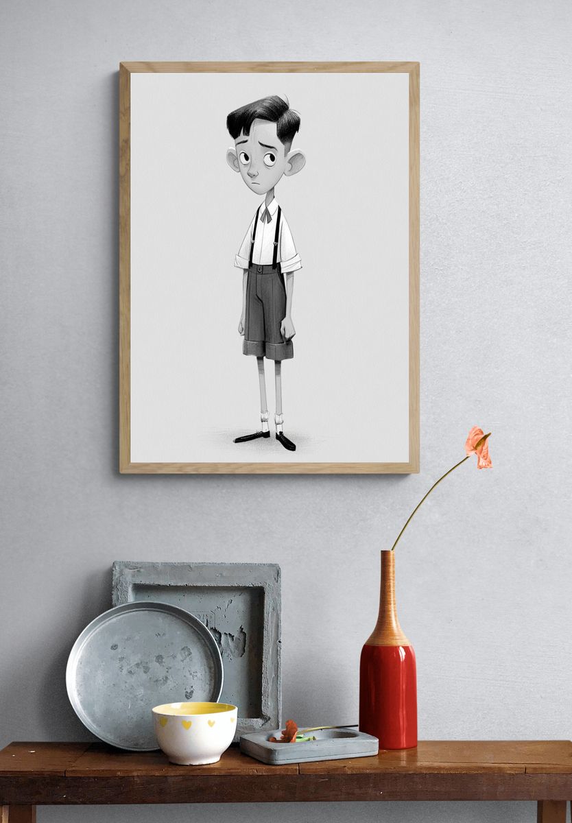 Sad Boy Character Illustration Poster. — room view 3