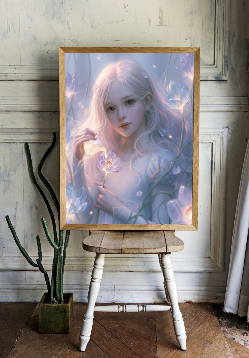 Dreamy Flower Girl Illustration Poster. — room view 1