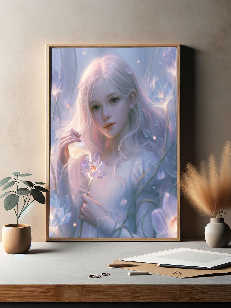 Dreamy Flower Girl Illustration Poster. — room view 2