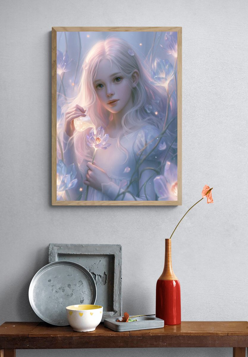 Dreamy Flower Girl Illustration Poster. — room view 3
