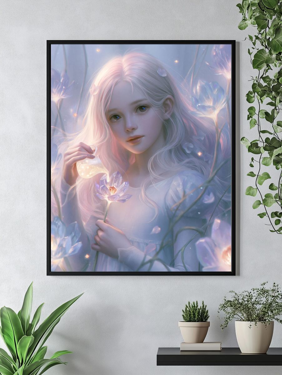 Dreamy Flower Girl Illustration Poster. — room view 4