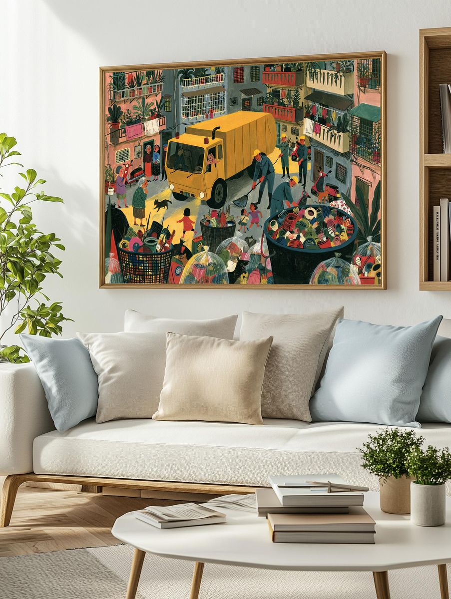 Neighborhood Cleanup Illustration Poster. — room view 2