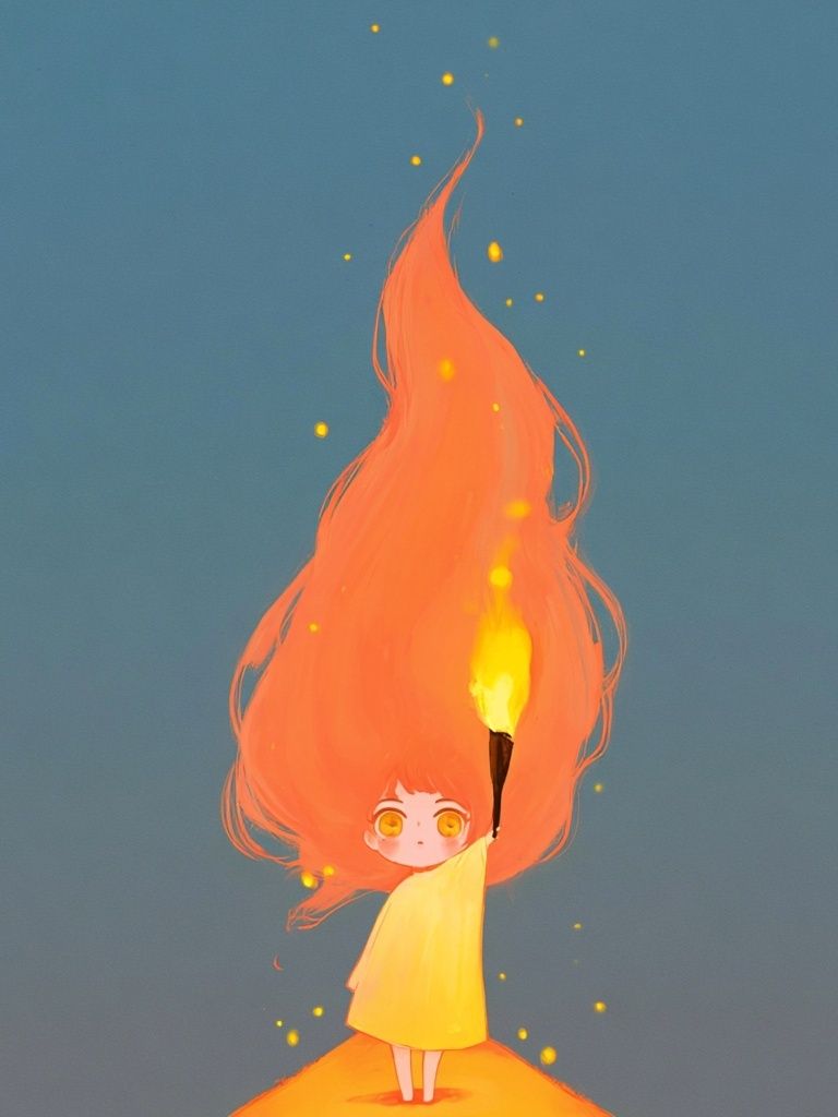 Girl with Flame Illustration Poster. poster — illustration art