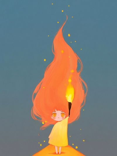 Girl with Flame Illustration Poster.
