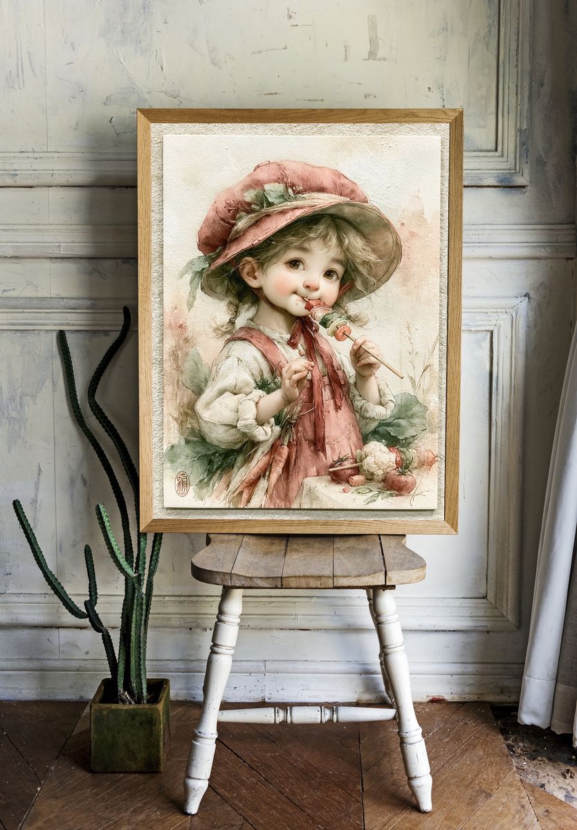 Little Girl Watercolor Portrait Print. — room view 1