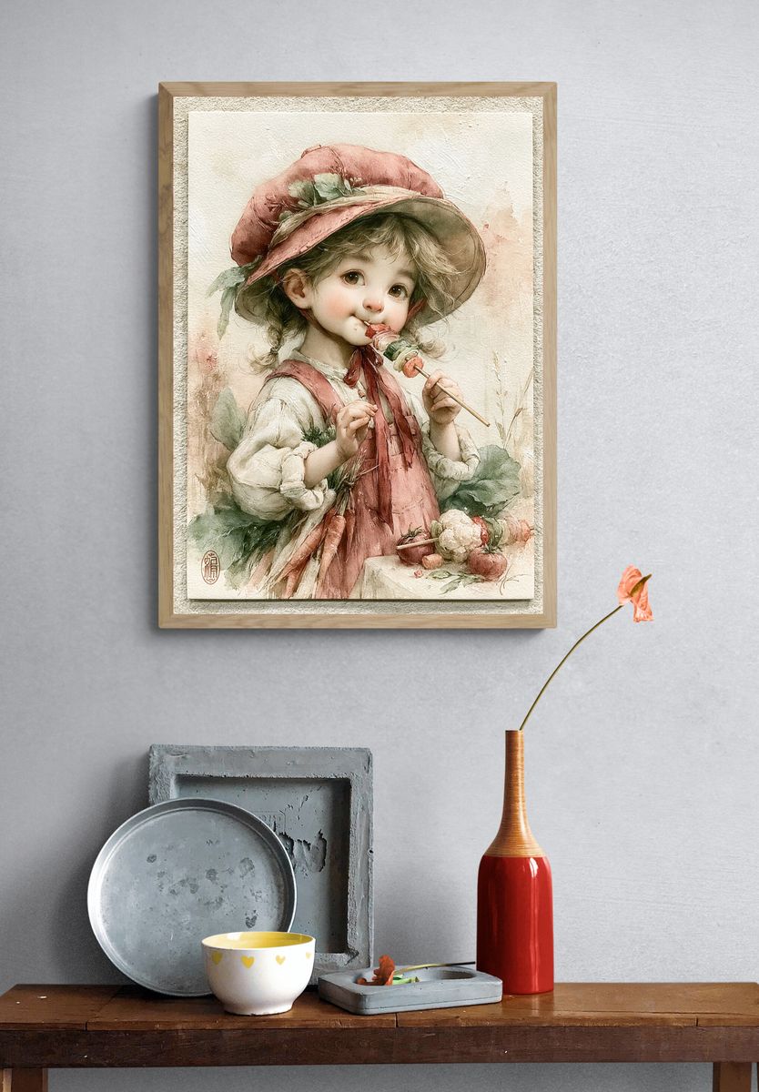Little Girl Watercolor Portrait Print. — room view 3