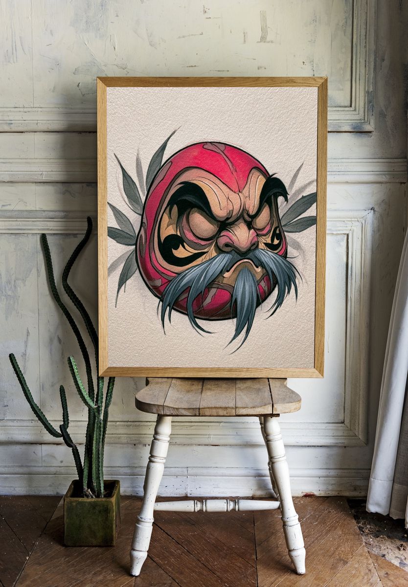 Daruma Mask Illustration Poster. — room view 1