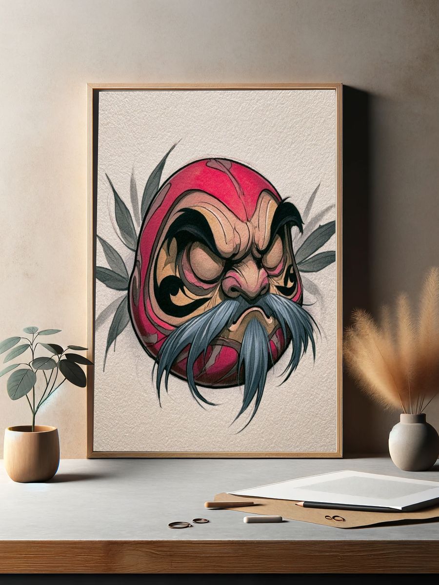 Daruma Mask Illustration Poster. — room view 2
