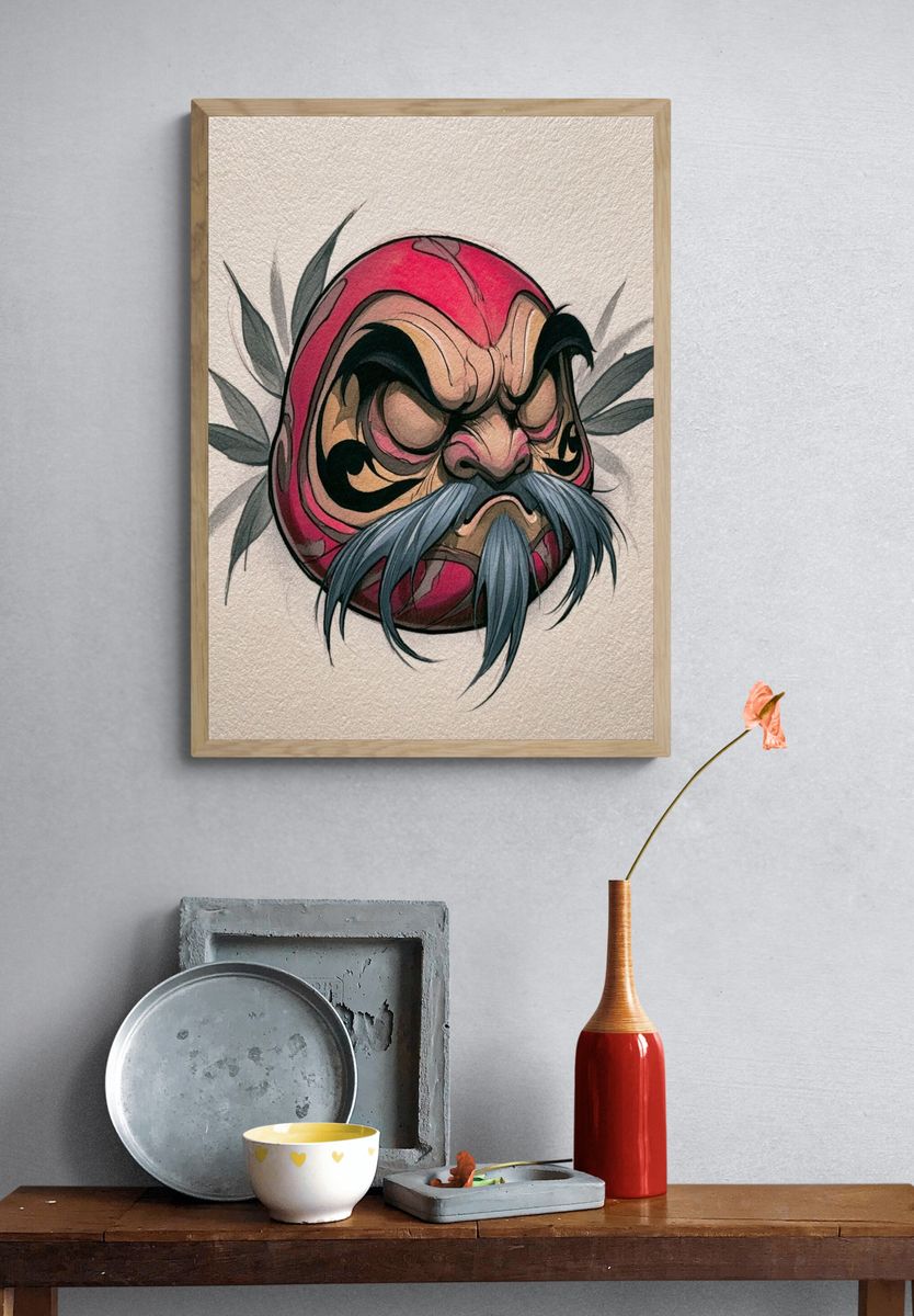 Daruma Mask Illustration Poster. — room view 3