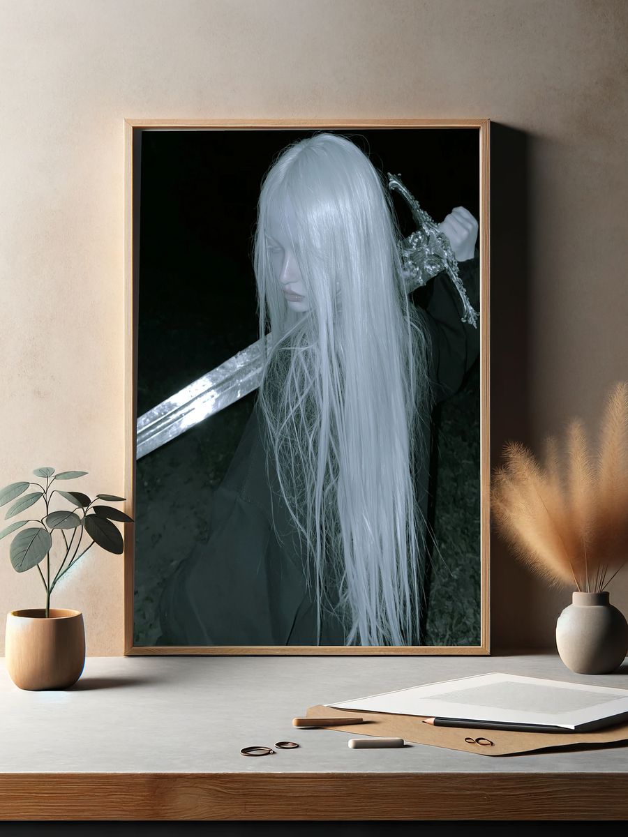 White-Haired Warrior Portrait Print. — room view 2