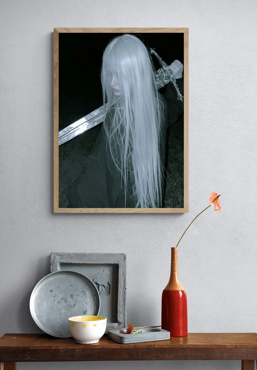 White-Haired Warrior Portrait Print. — room view 3