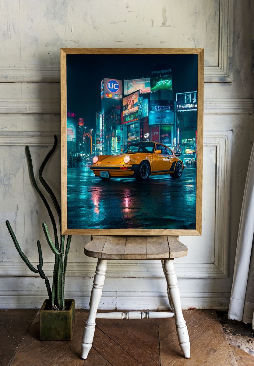 Neon City Porsche Poster. room preview