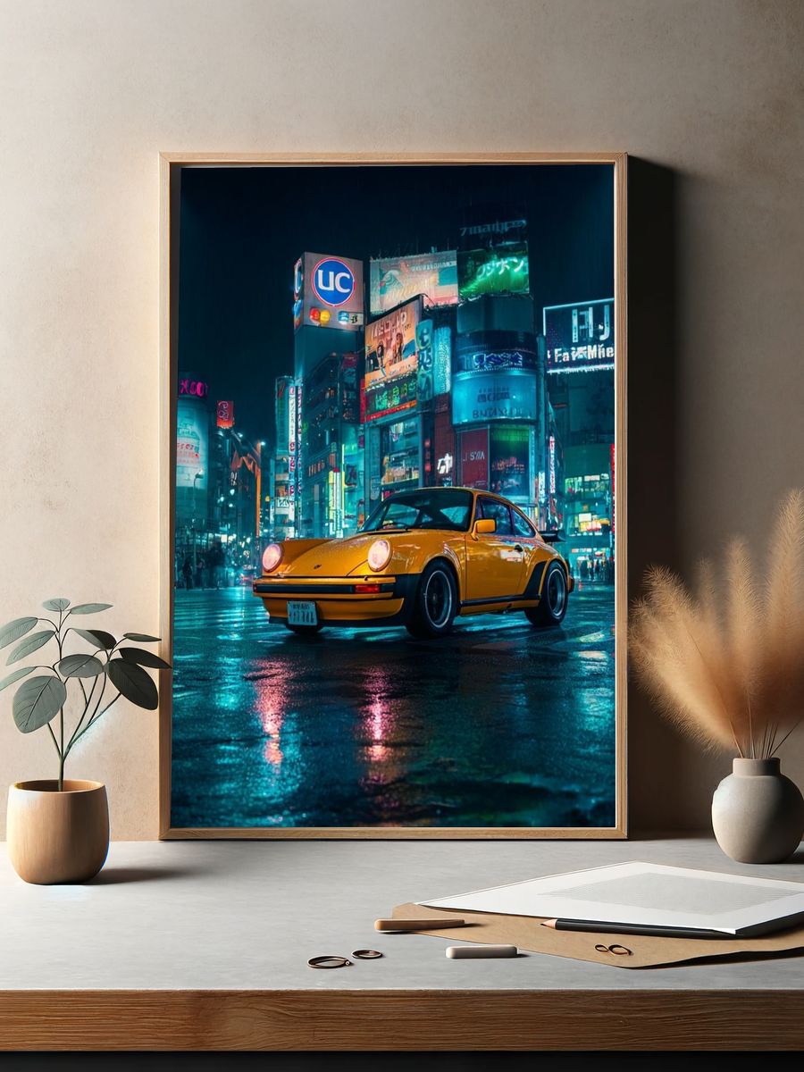 Neon City Porsche Poster. — room view 2