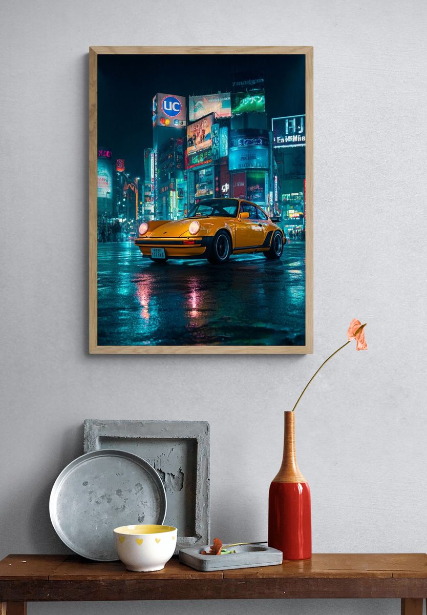 Neon City Porsche Poster. — room view 3