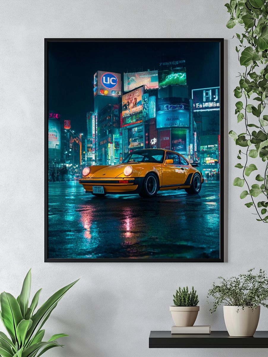 Neon City Porsche Poster. — room view 4