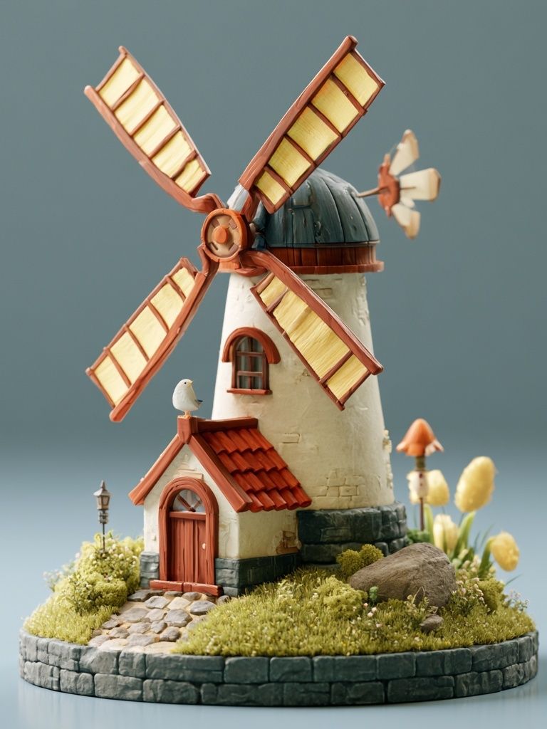 Whimsical Windmill Cottage Poster. poster — illustration art