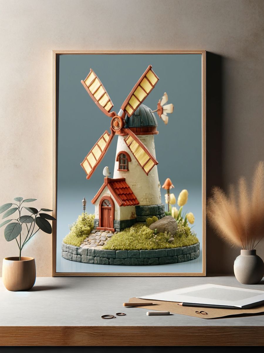 Whimsical Windmill Cottage Poster. — room view 2