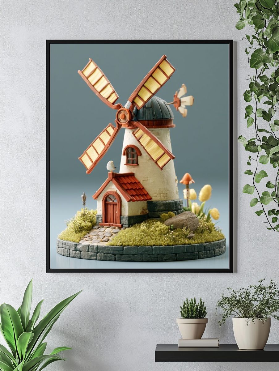 Whimsical Windmill Cottage Poster. — room view 4