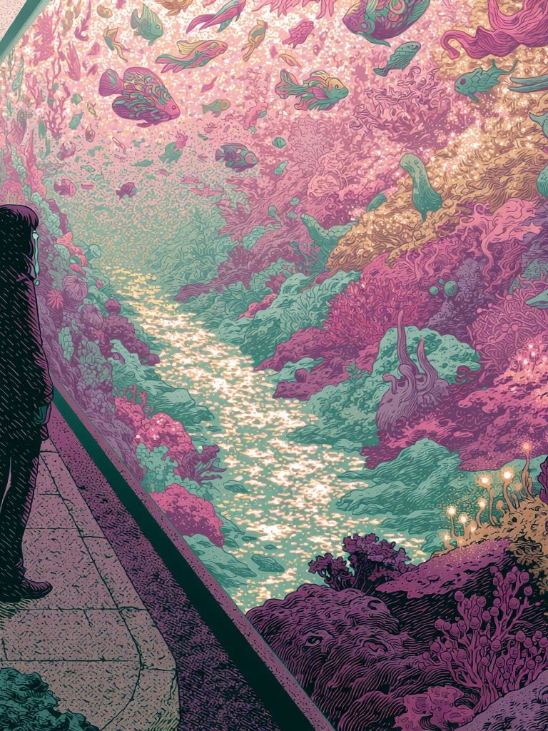 Dreamlike Coral Canyon Print. poster — illustration art