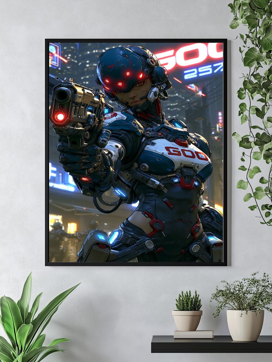 Cyberpunk Android Warrior Poster. — room view 4