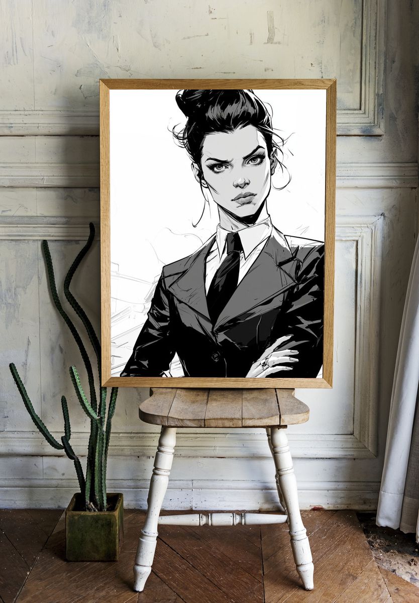 Monochrome Woman Portrait Print. room preview