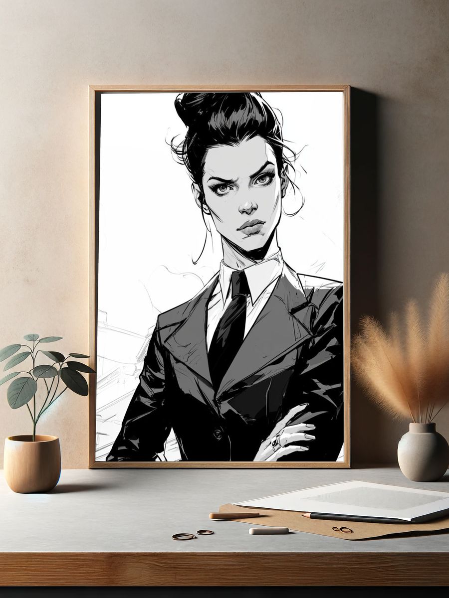 Monochrome Woman Portrait Print. — room view 2