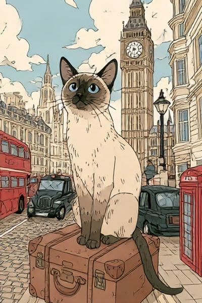 Siamese Cat in London Illustration Poster.