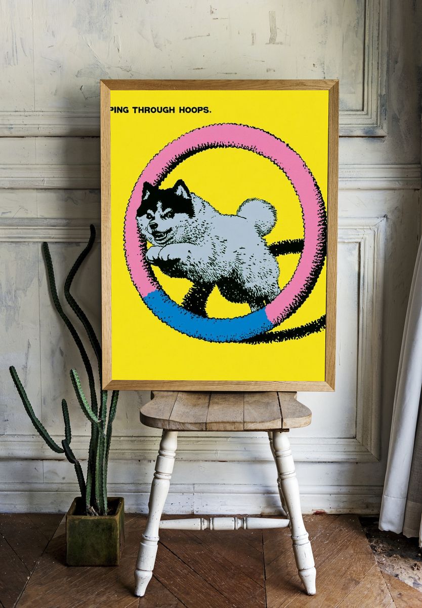 Jumping Through Hoops Cat Pop-Art Poster. — room view 1