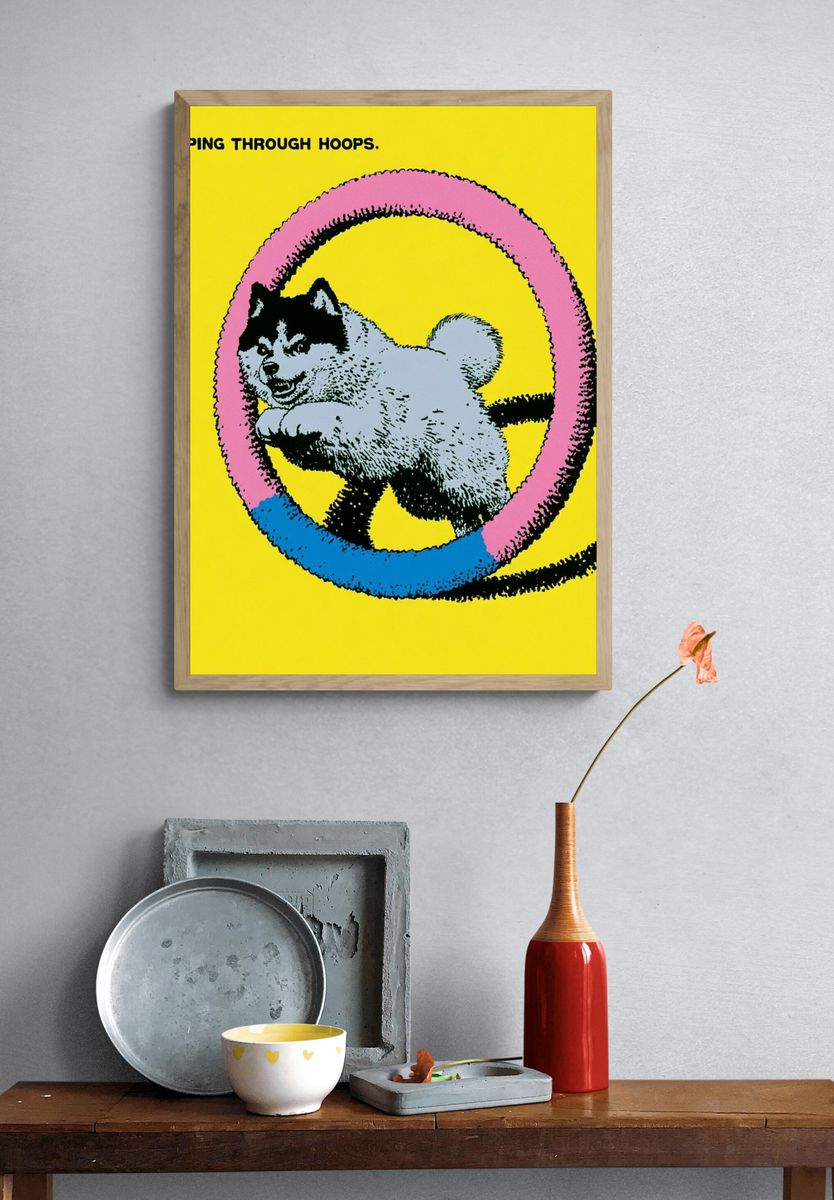 Jumping Through Hoops Cat Pop-Art Poster. — room view 3