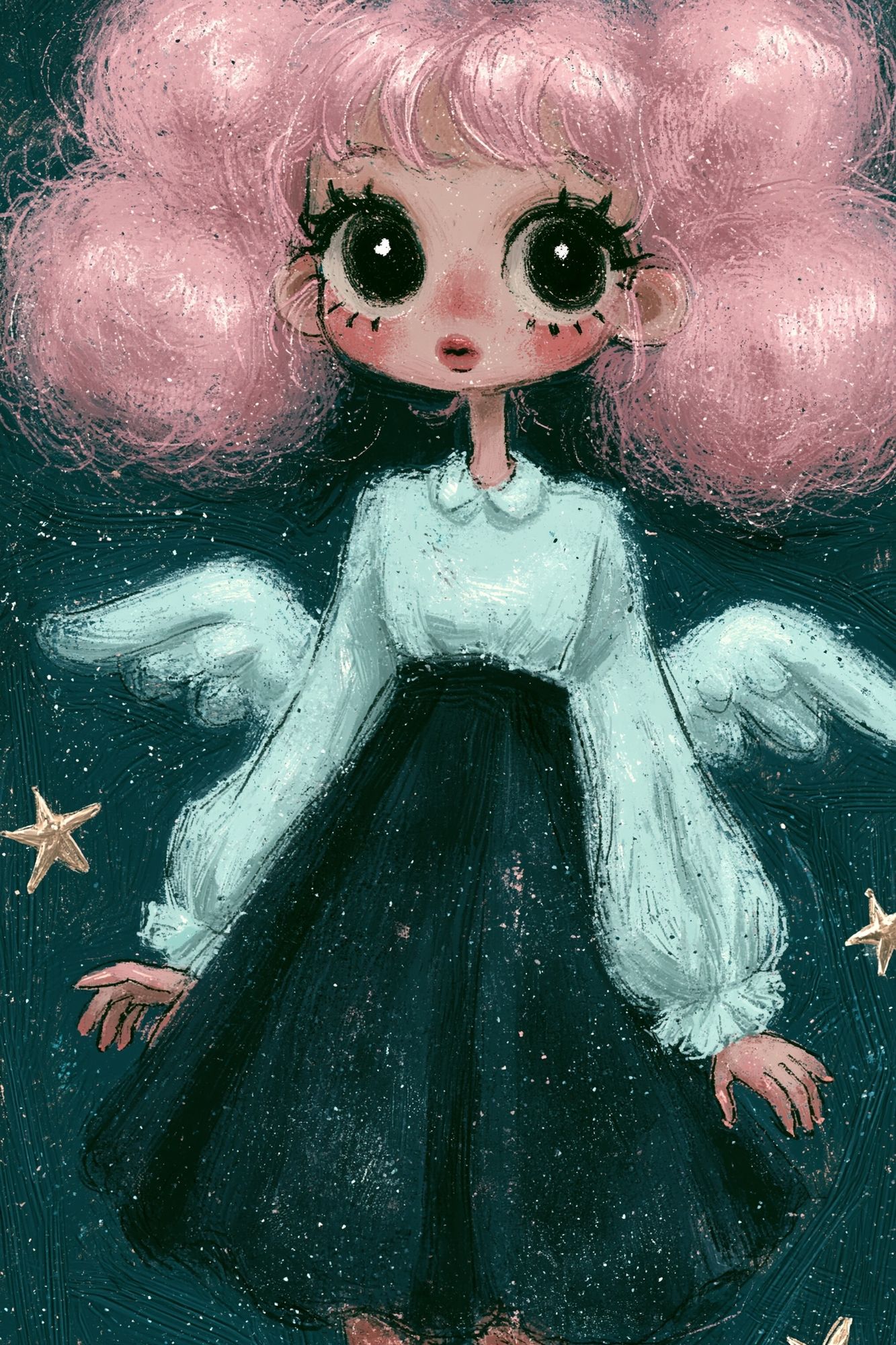 Pink-Haired Angel Illustration Poster. poster — illustration art
