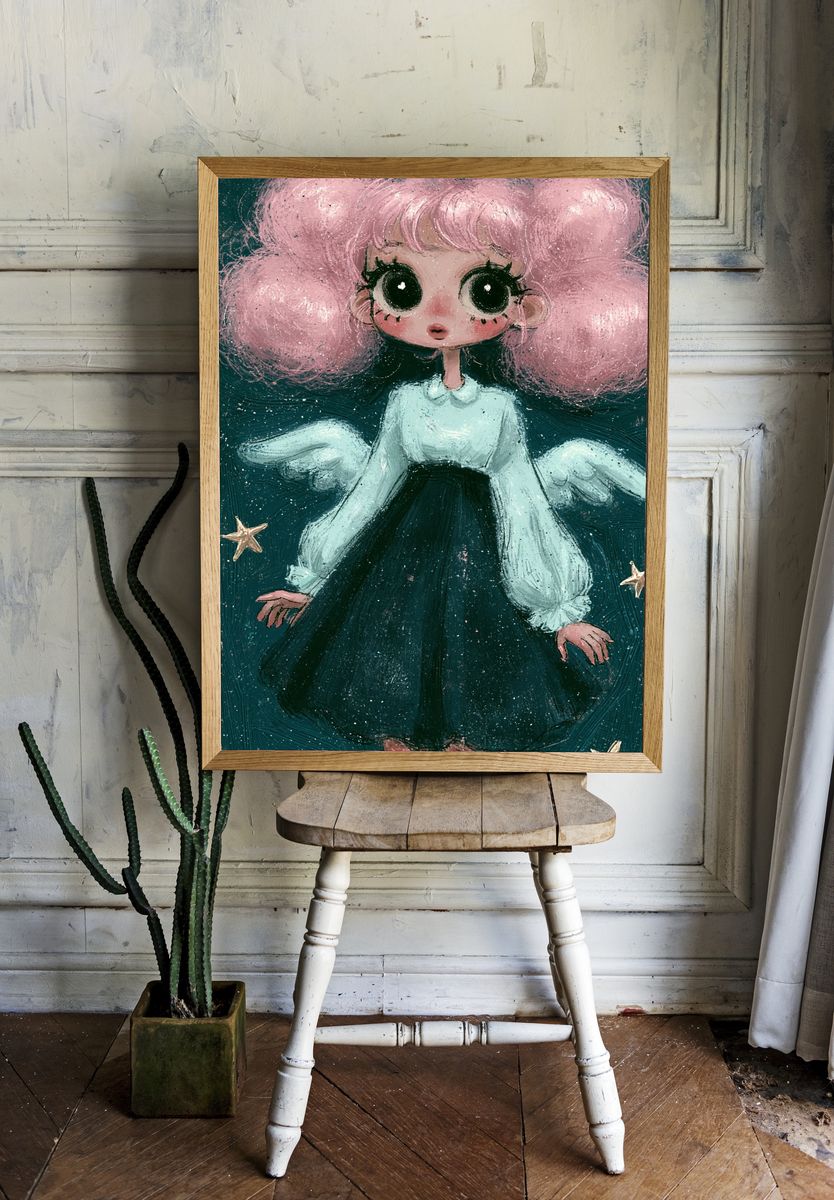 Pink-Haired Angel Illustration Poster. — room view 1
